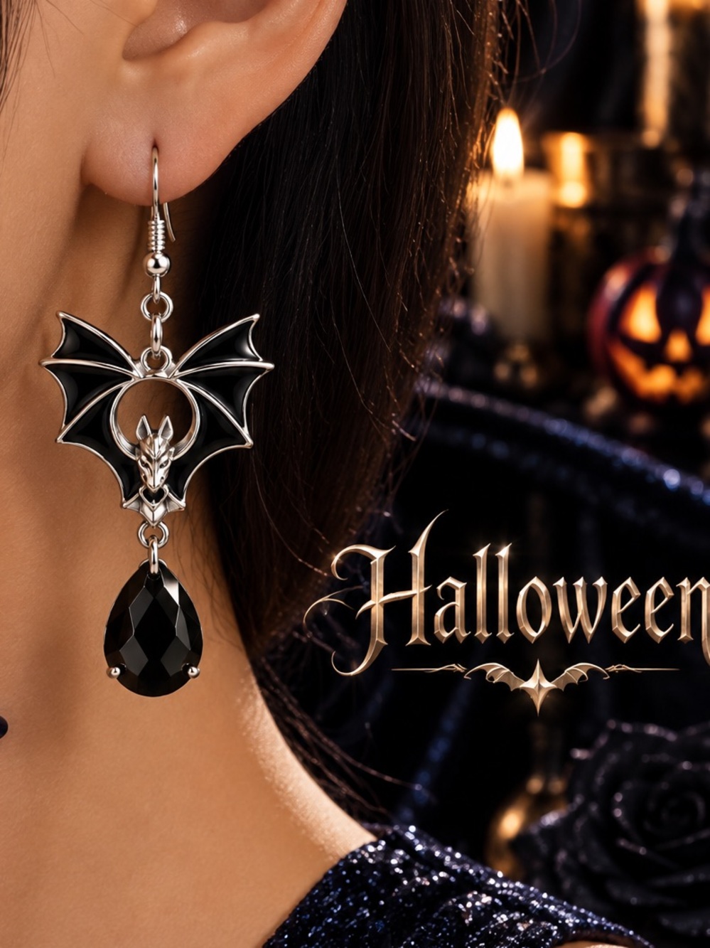 Black Gothic Bat Drop Earrings - Women Jewelry